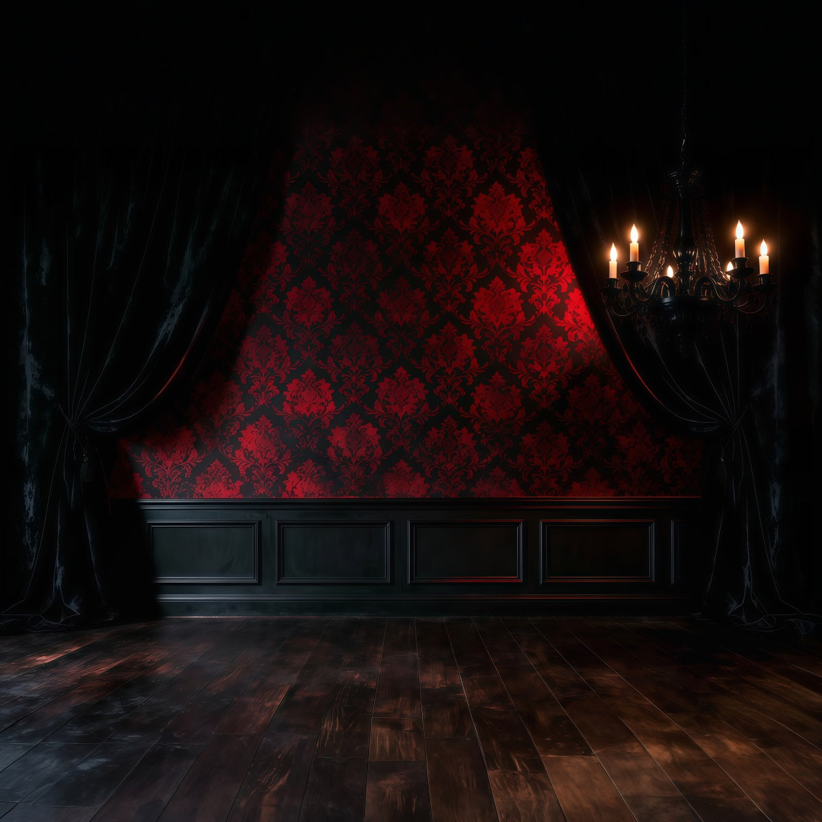 Ideen für Boudoir-Hintergründe Purpurroter Damast Schatten Kronleuchter Vintage-Fotohintergründe RR62-86
