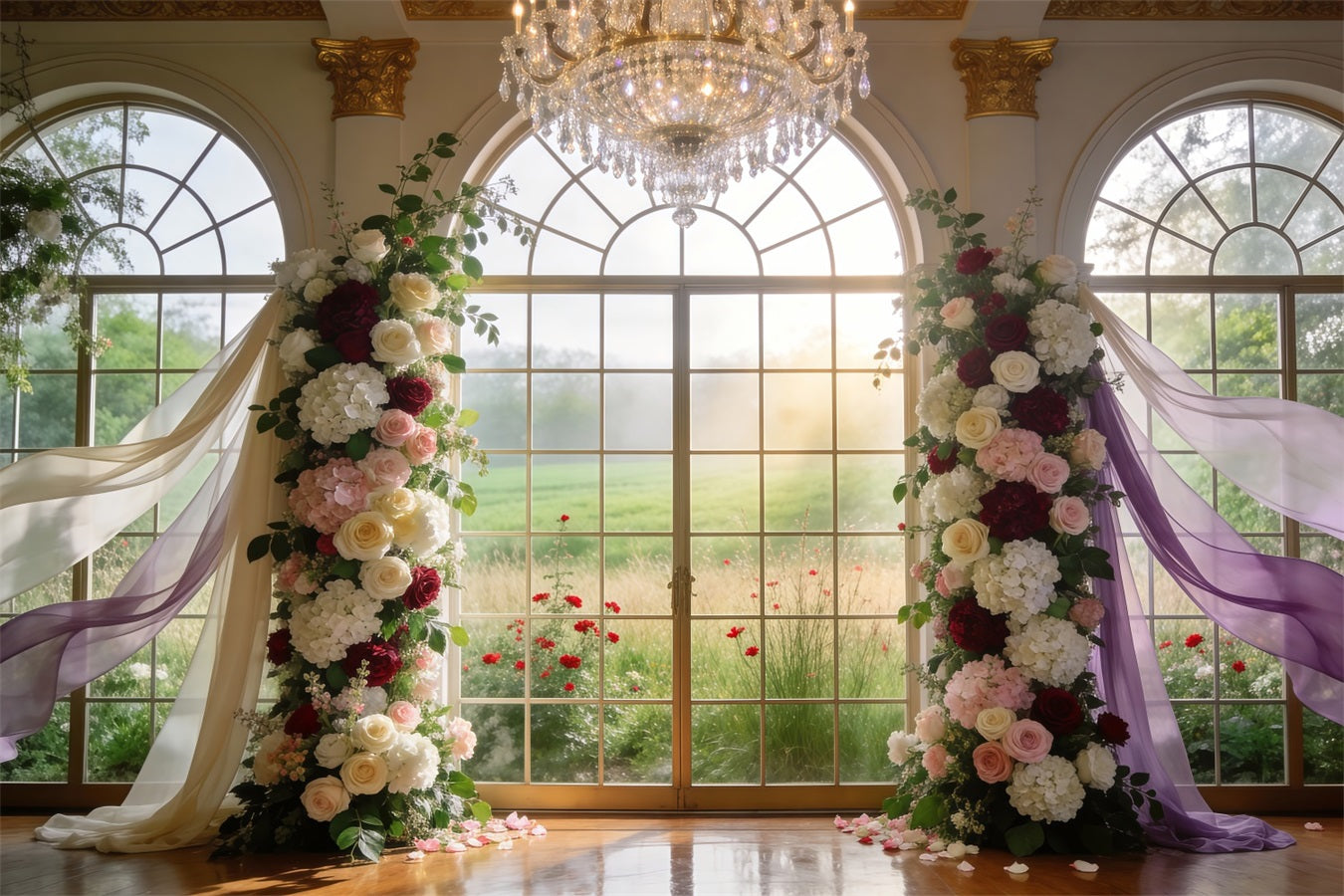 Frühlingsblumen-Hintergrund Großes Kristallfenster Blumenbogen Blumen-Fotohintergrund RR62-9