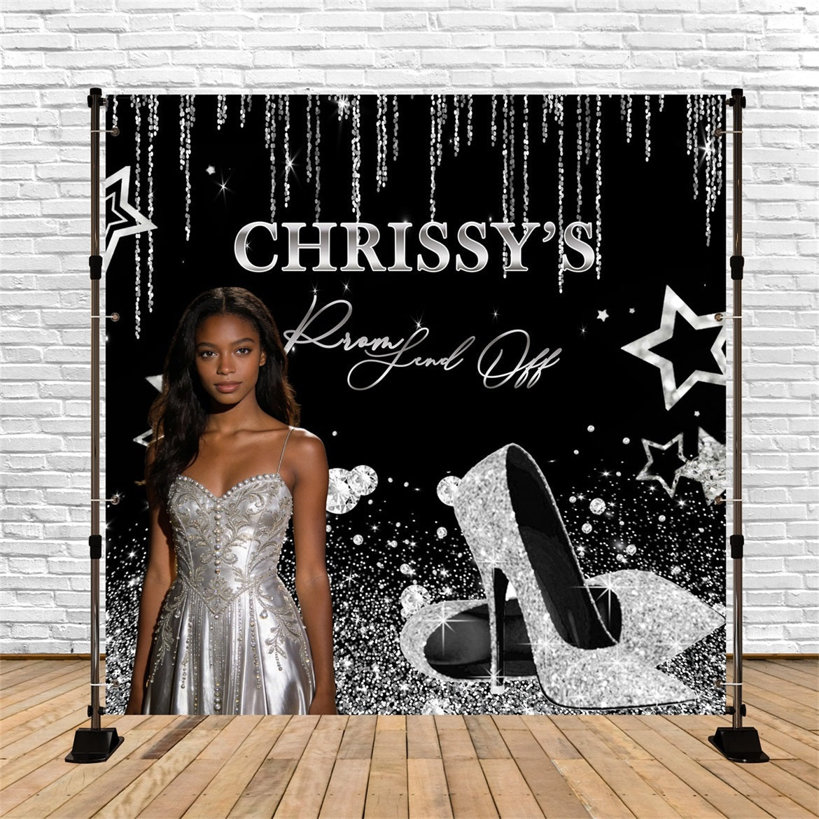 Abschlussball-Hintergrund: Schwarz-Silber-Glitzer, Hintergrund für Abschlussfeier RR63-1\