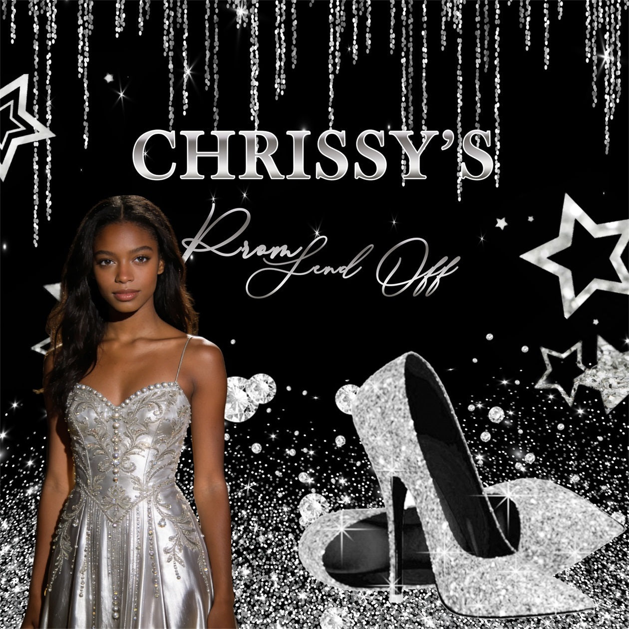 Abschlussball-Hintergrund: Schwarz-Silber-Glitzer, Hintergrund für Abschlussfeier RR63-1\