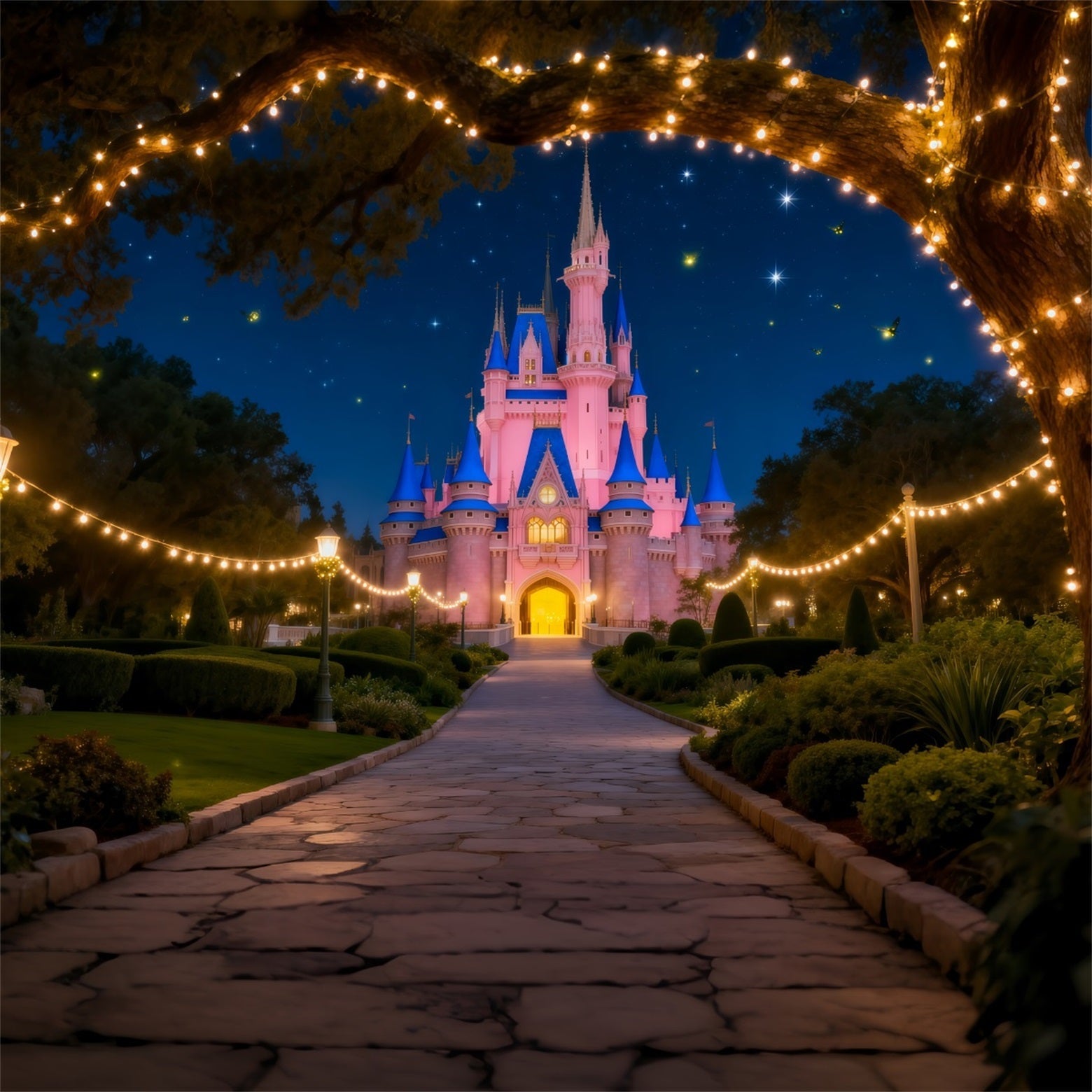 Hintergrund Wald Märchenschloss Nachtlichtpfad Wald-Hintergründe für die Fotografie RR63-132