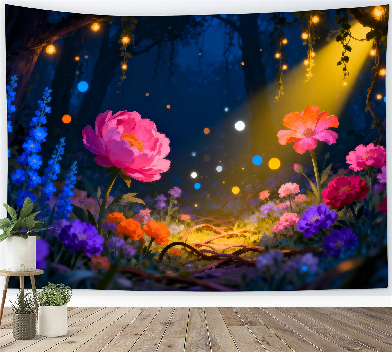 Wald-Hintergrund, leuchtender Wildblumengarten, Traumlicht, gruseliger Wald-Hintergrund RR63-142