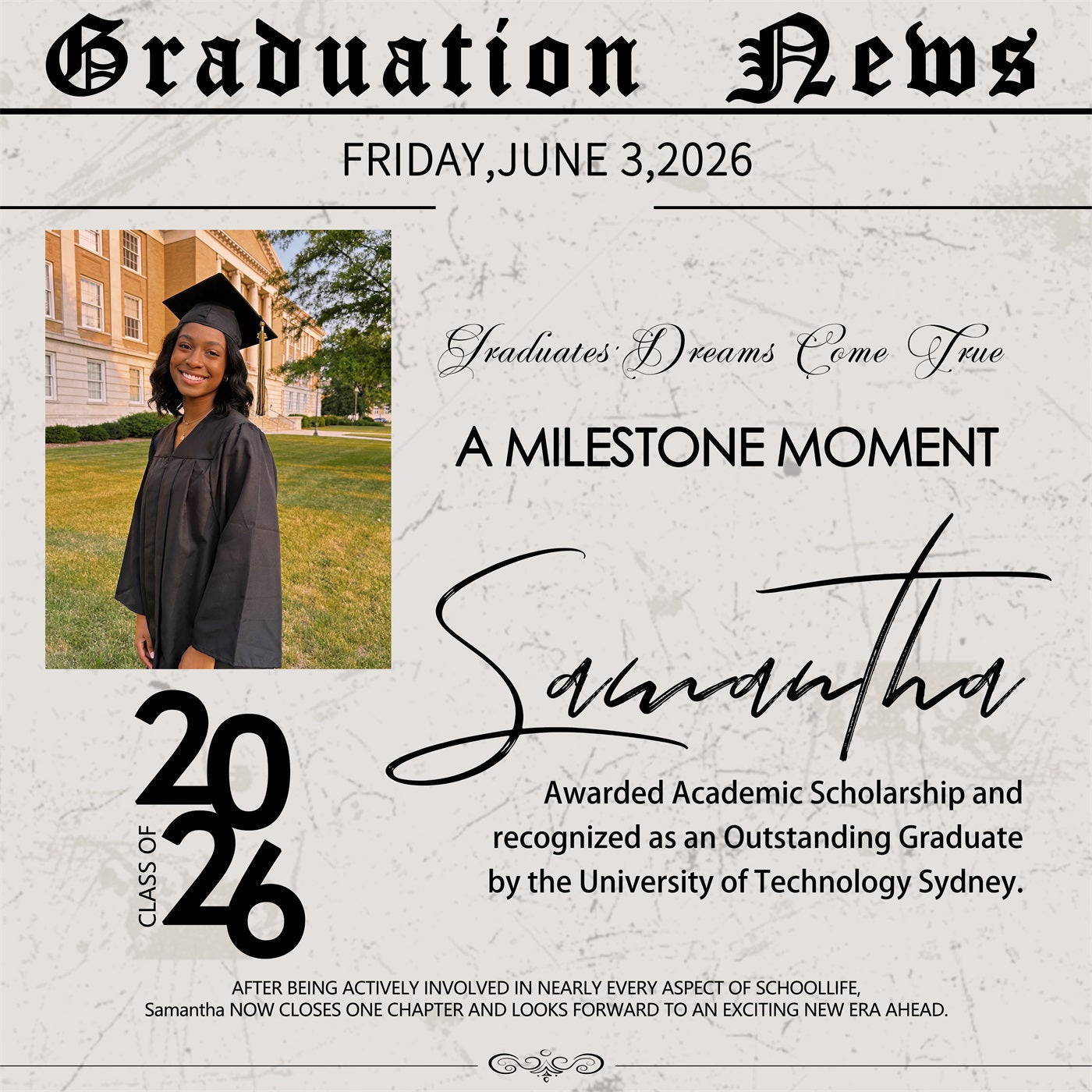 Hintergrund für Abschlussfeier: Klassischer Zeitungsstil, individueller Hintergrund für Abschlussfeier RR63-2\