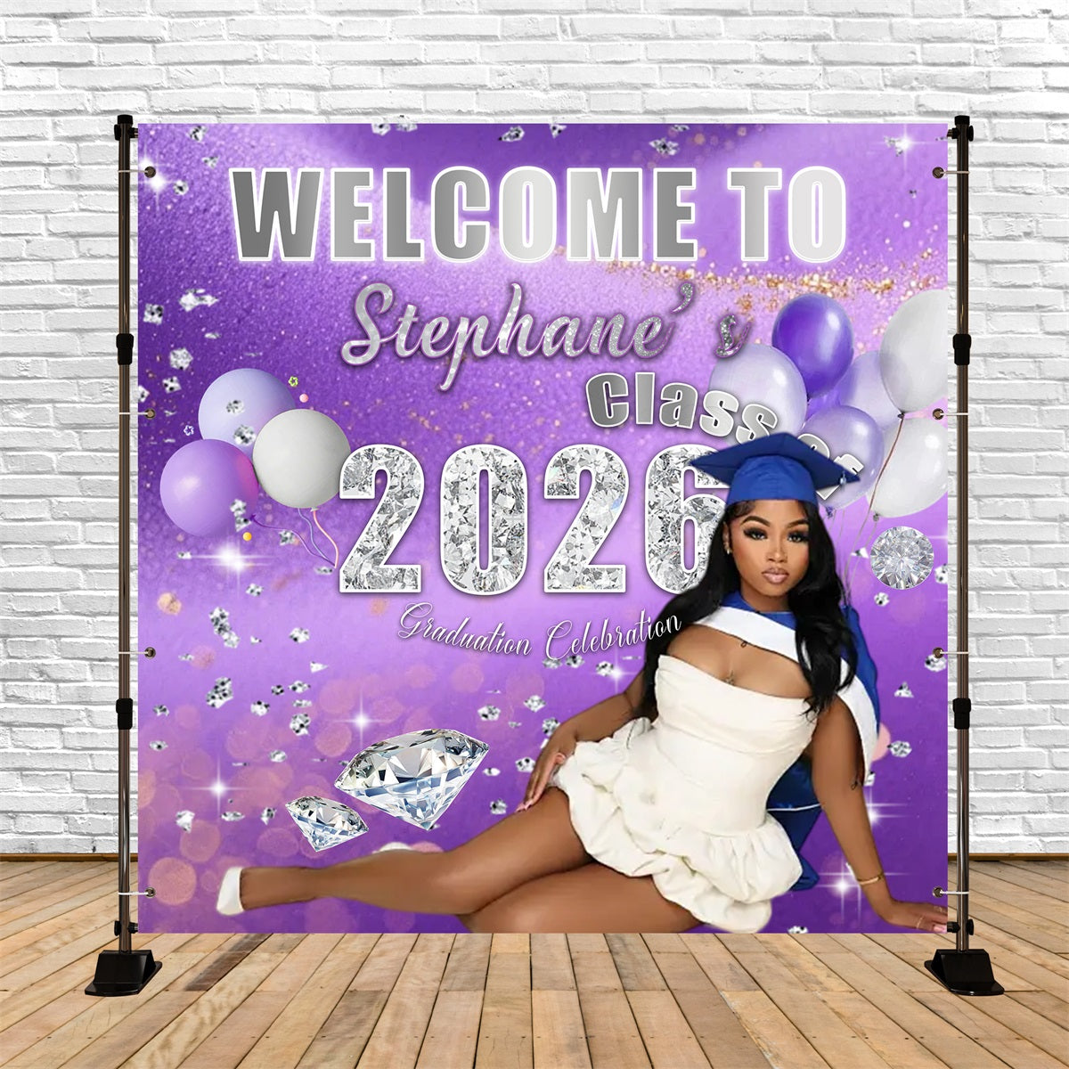 Ballon-Hintergrund für Abschlussfeier – Lila Glamour-Party-Szene – Hintergrund für Abschlussfeier 2026 RR63-44