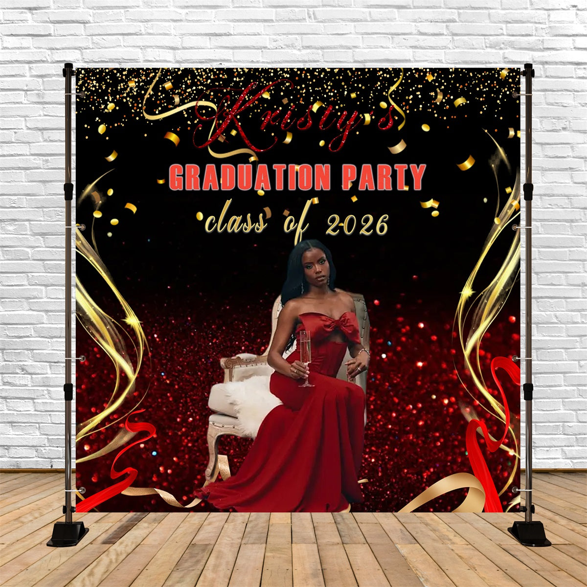 Roter Glitzer-Hintergrund für Abschlussfeier – Glamouröse rote Party-Hintergründe für Abschlussfeiern RR63-47