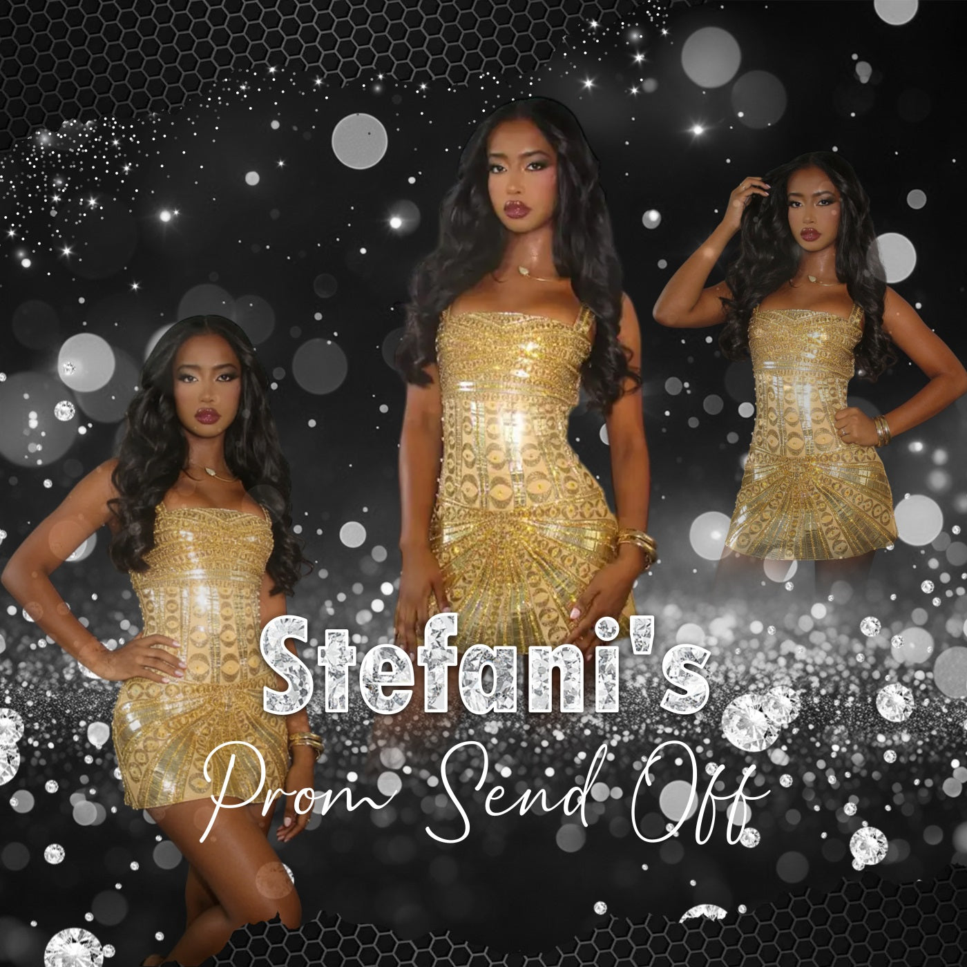 Schwarz-Silber-Abschlussball-Hintergrund Glitzer-Diamant-Bokeh Personalisierter Abschlussball-Hintergrund RR63-56