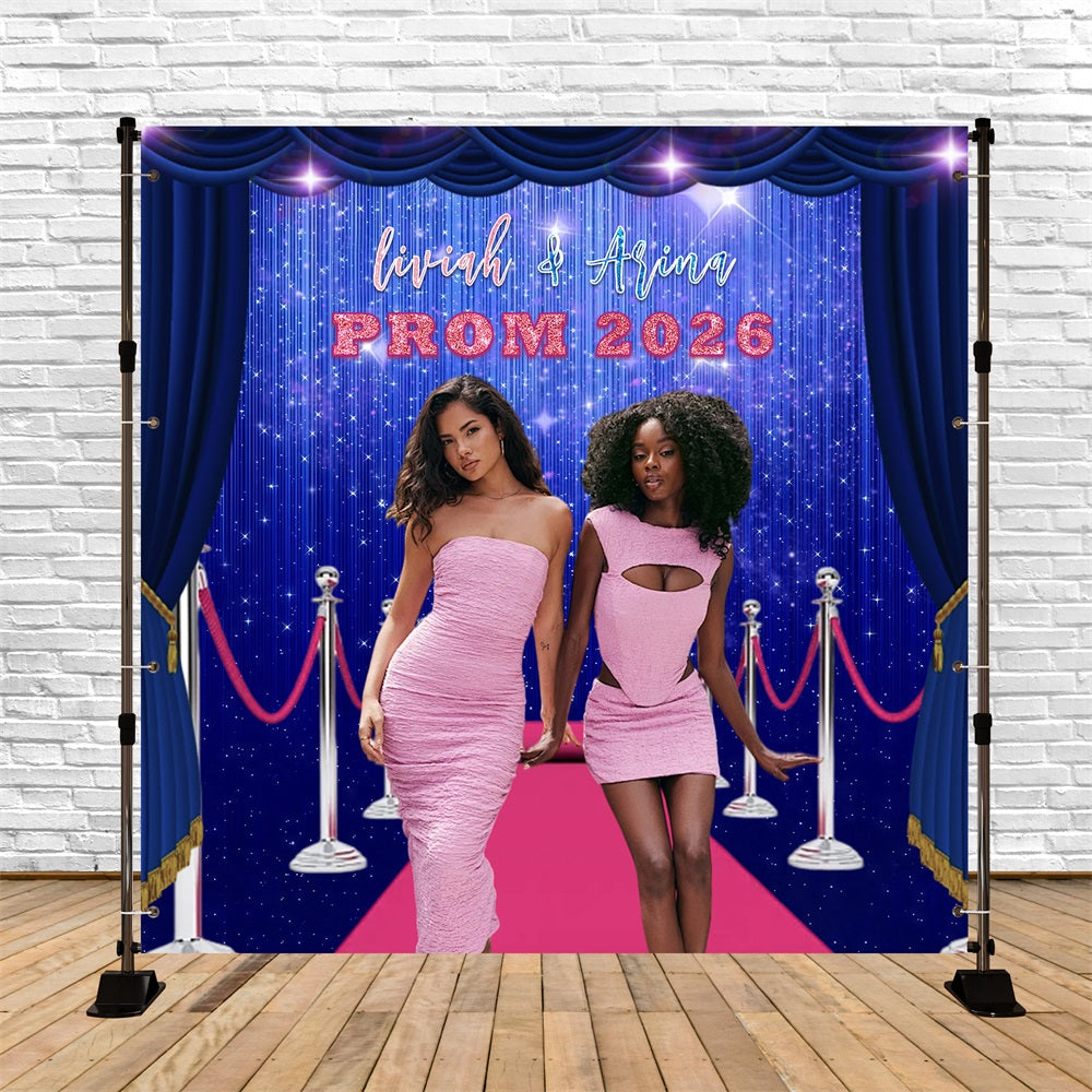 Hintergrund für Abschlussball mit rotem Teppich, blauer, schimmernder Vorhang, Bühnen-Hintergrund für Abschlussball-Nacht RR63-59