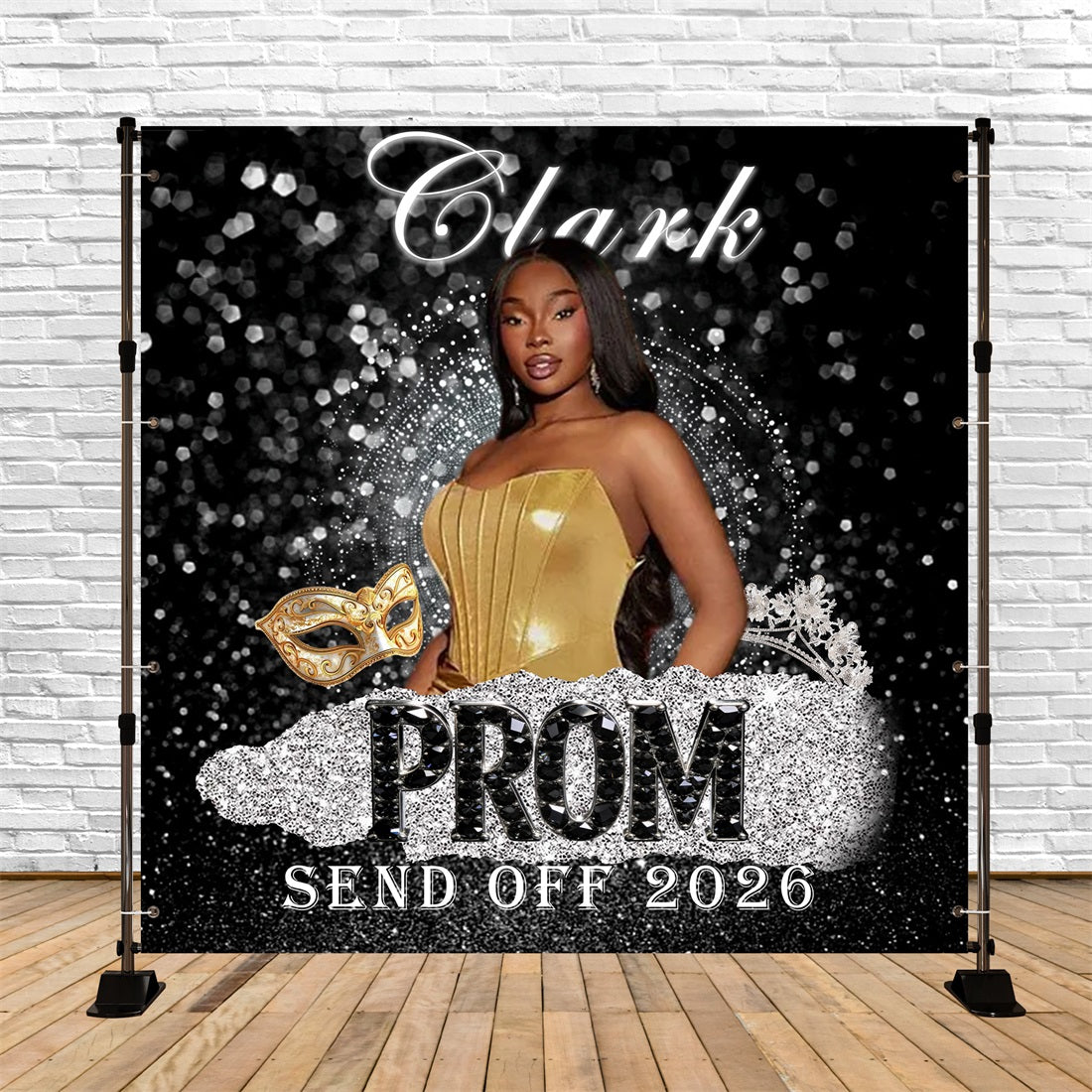 Silber-Glitzer-Abschlussball-Hintergrund, goldene Maske, funkelnde Diamanten, Ideen für Abschlussball-Hintergründe RR63-61