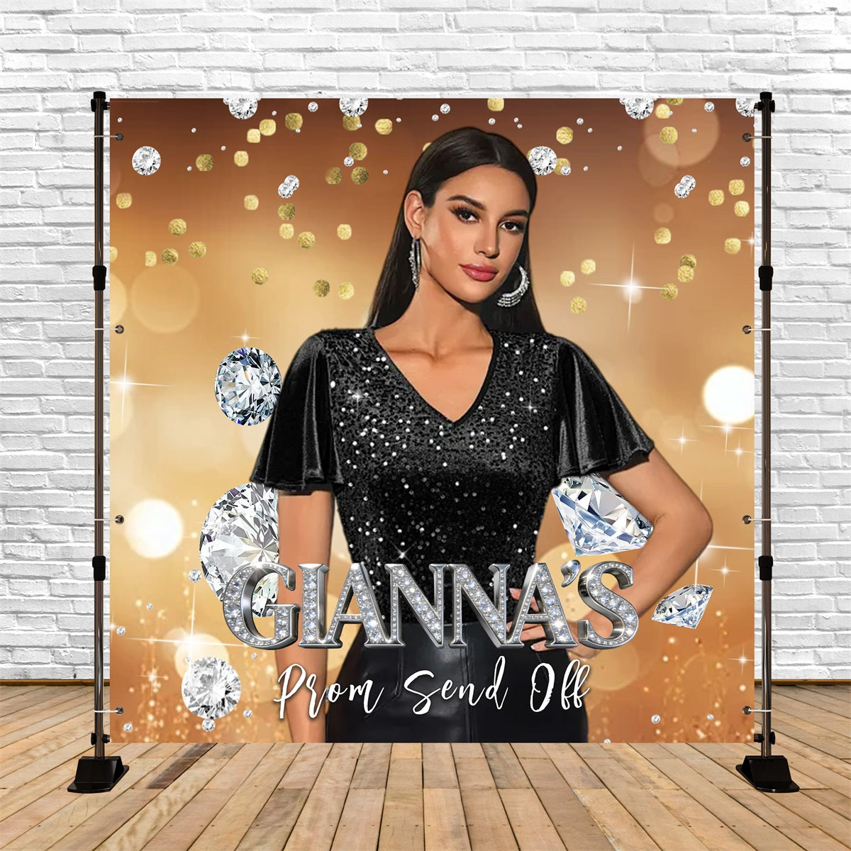 Goldener Abschlussball-Hintergrund Diamant-Glitzer-Bokeh-Hintergrund für Abschlussball-Party RR63-63