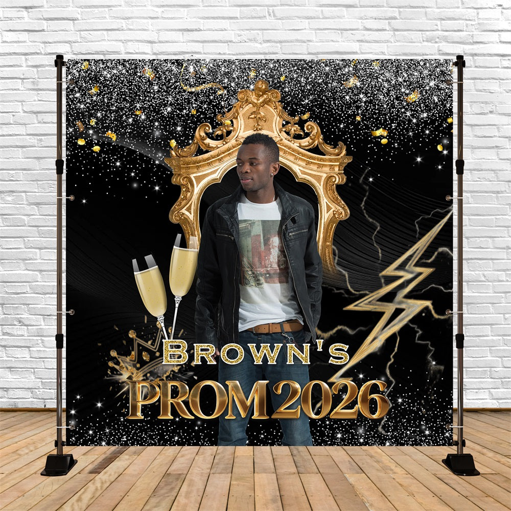 Silber-schwarzer Abschlussball-Hintergrund Goldener Thron Champagnergläser Abschlussball 2026-Hintergrund RR63-64