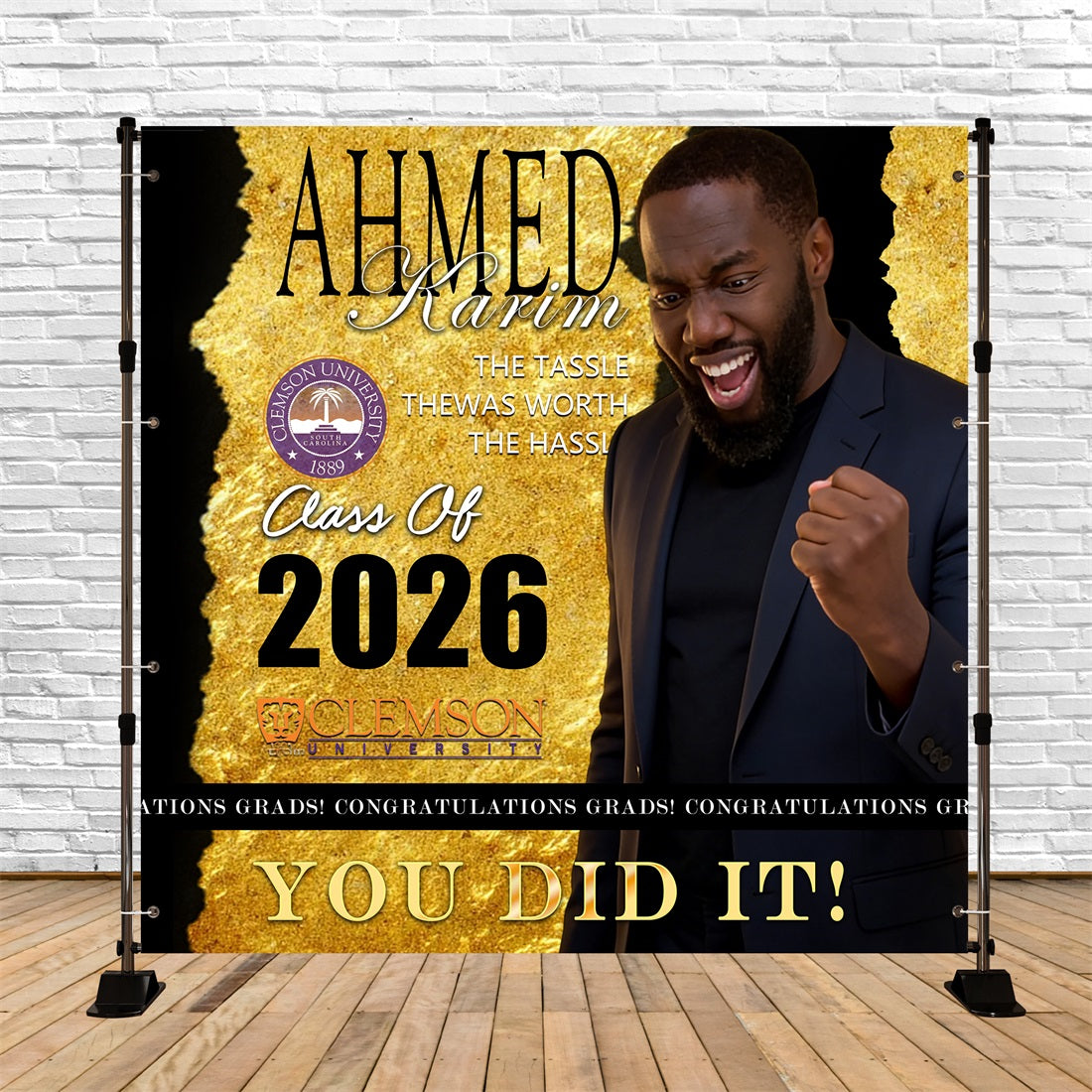 Editorial-Vogue-Abschlusshintergrund: Goldener Glitzer, Abschlussklasse 2026, individuell gestalteter Abschlusshintergrund RR63-71