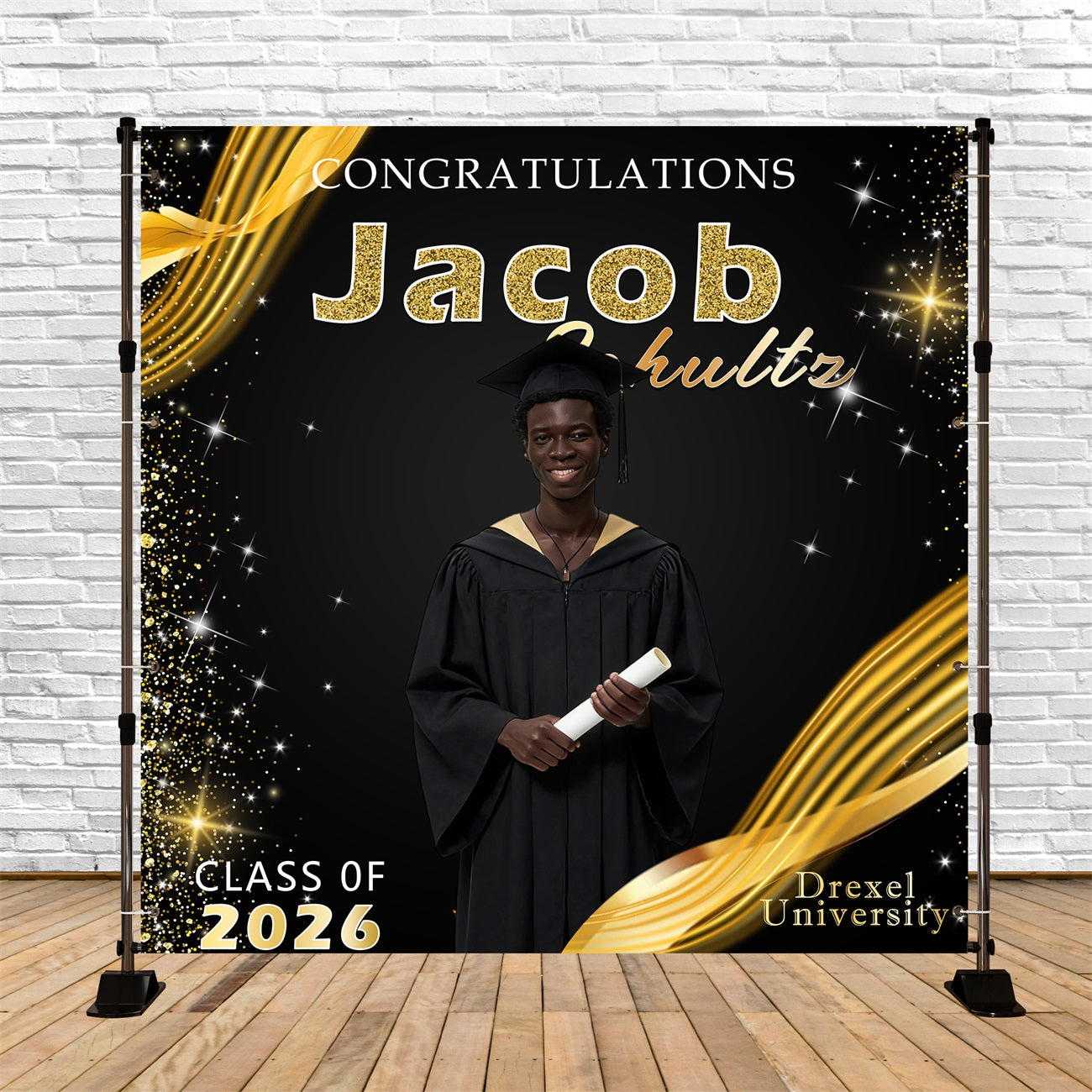 Einfache Ideen für Abschlusshintergründe – Gold-Silber-Glitzer-Abschlusshintergrund 2026 RR63-78