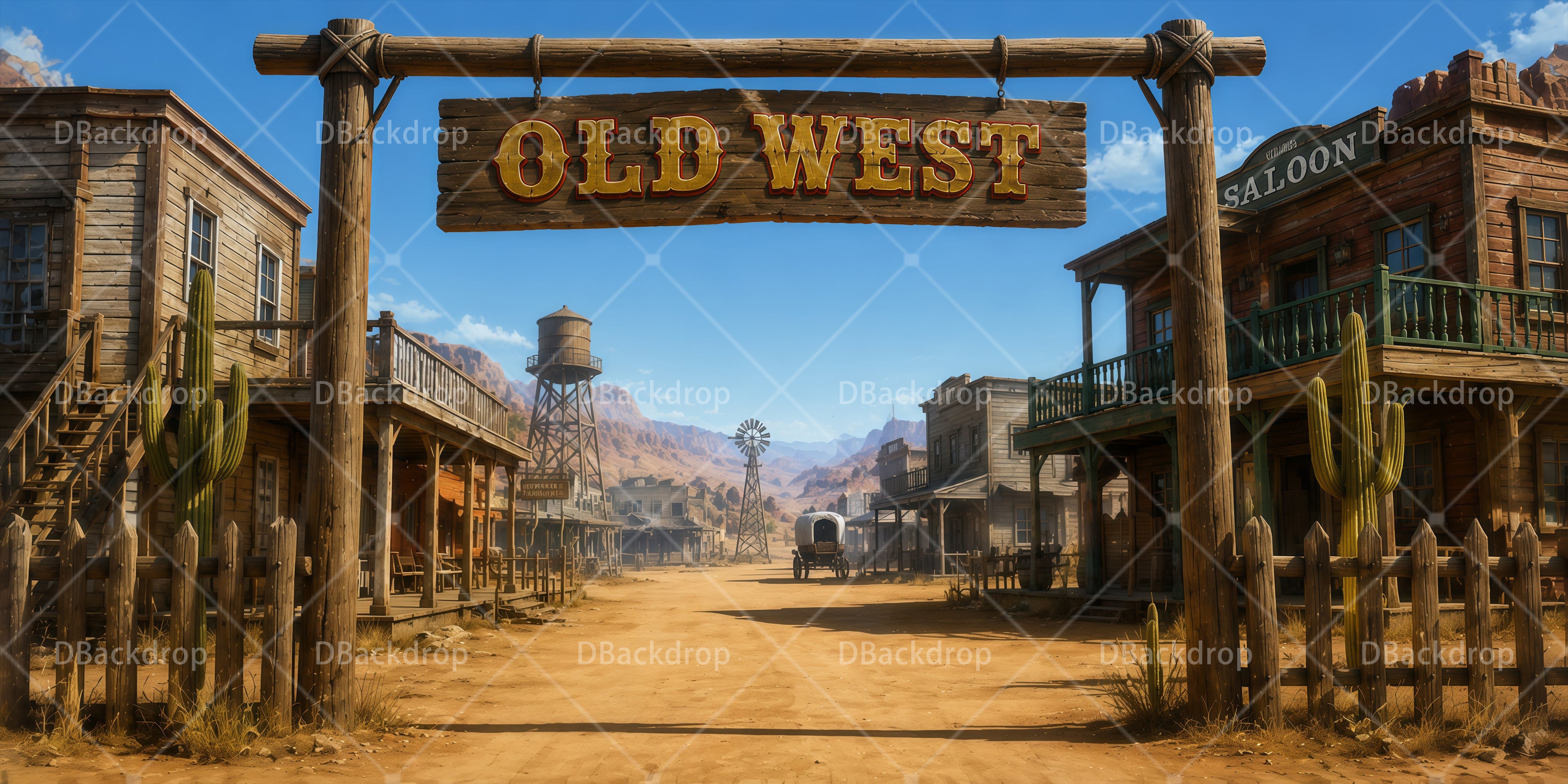 Wildwest Kulisse mit Wüstenstadt VBS Bühnenhintergrund RR65-T10