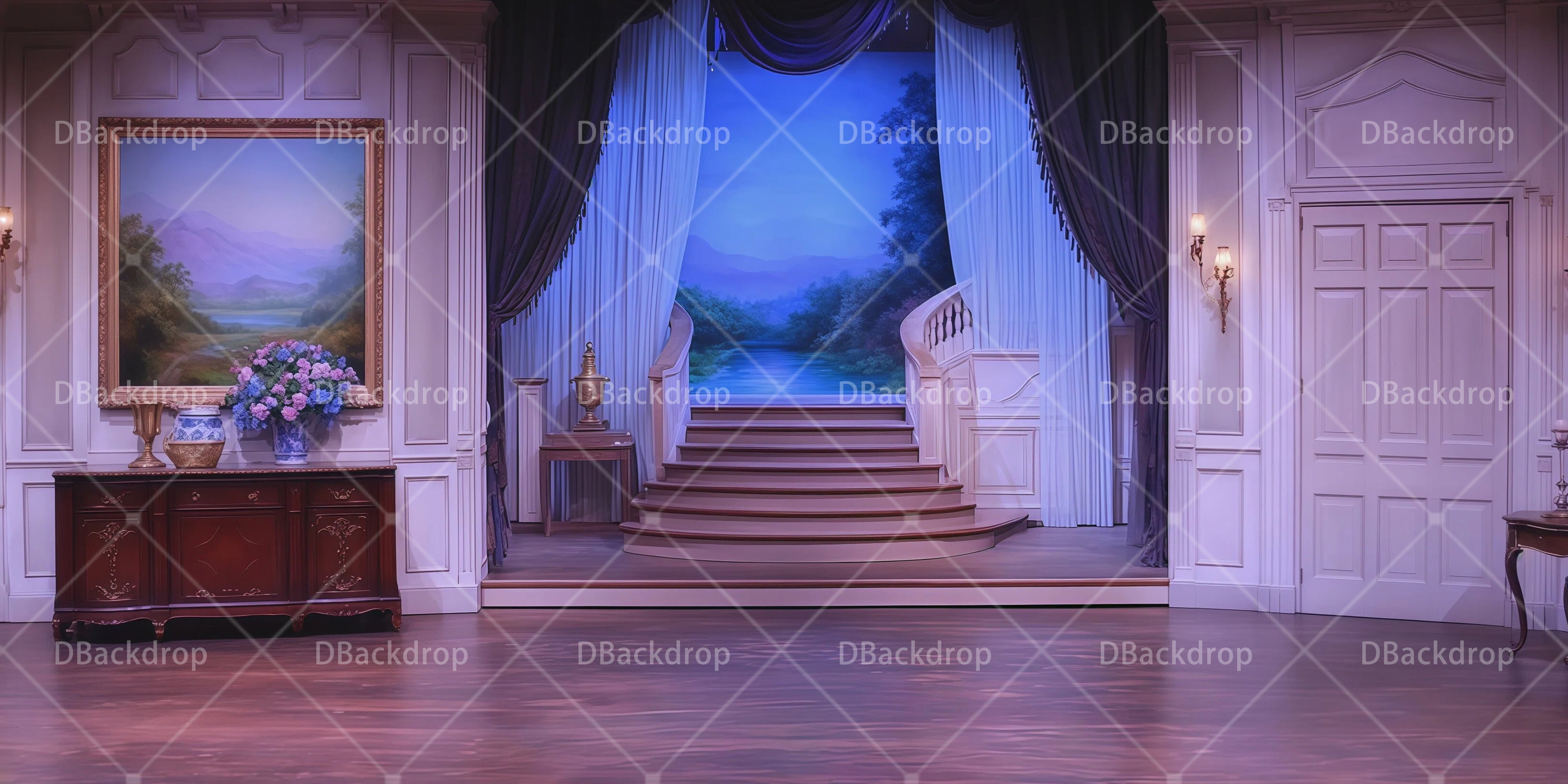 Großer Bühnenhintergrund Salon mit Blauer Treppe RR66-T45