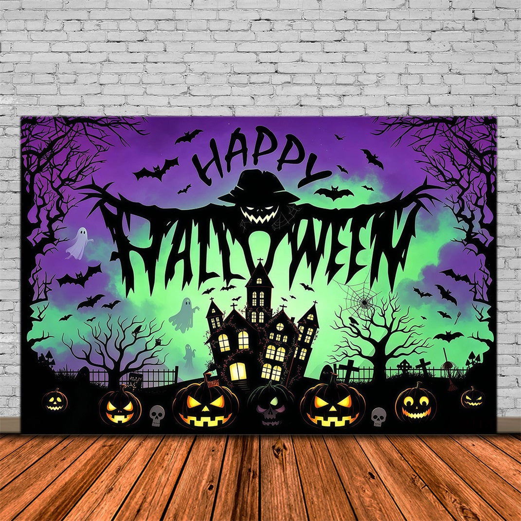 Halloween-Party-FotohintergrundVogelscheuche Spukhaus Kürbisse Halloween-Hintergrund RR67-1