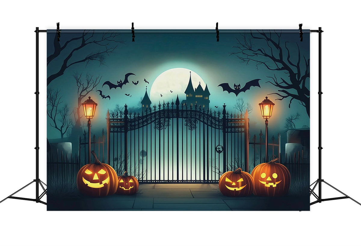 Halloween-HintergrundfotoSpukschlosstor Kürbisse Halloween-Party-Hintergrund RR67-10