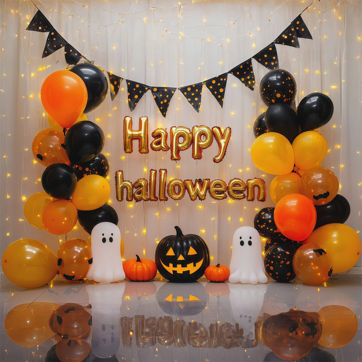 Halloween-Party-Fotohintergrund Mit Orangefarbenen Ballons Und Geistermotiven RR67-101
