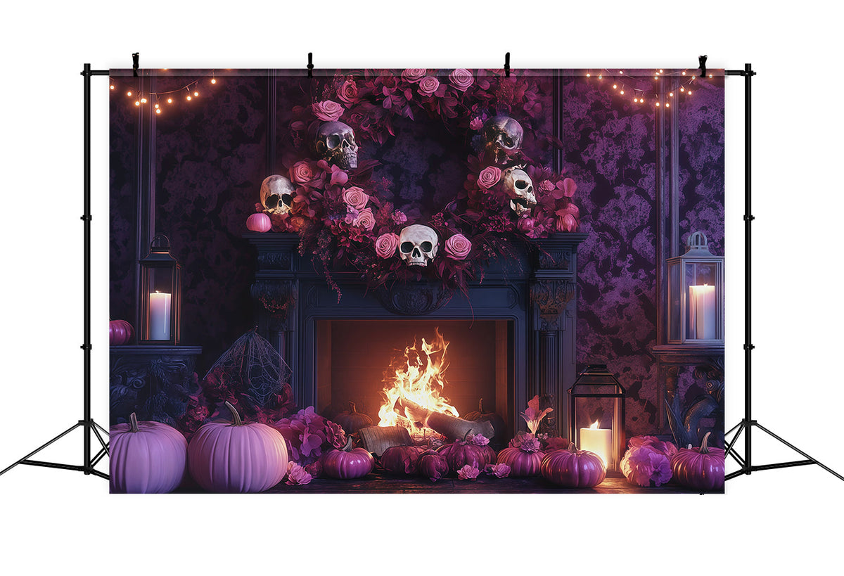 Halloween-Fotohintergrund Mit Totenkopf Rose Und Kaminsims RR67-104