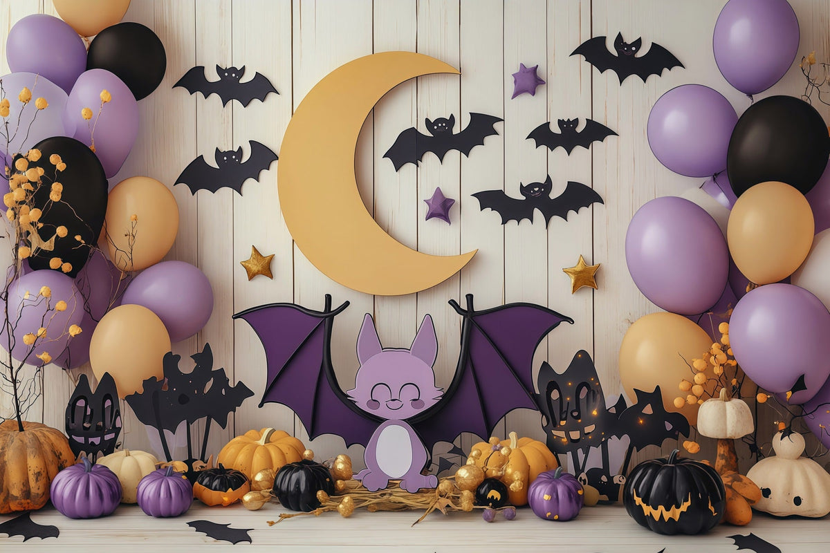 Niedliche Halloween-Hintergründe Fledermaus Mond Ballon Party Halloween-Hintergründe Szenensets RR67-106