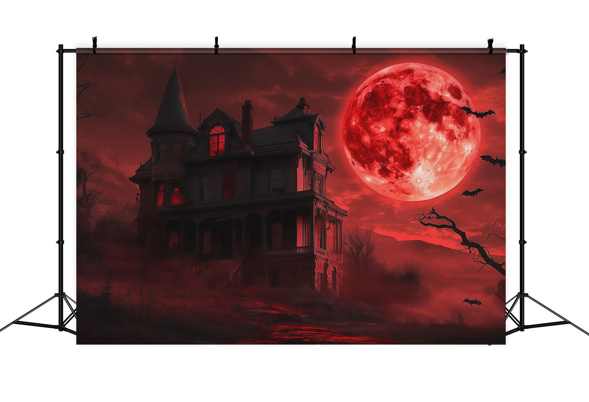 Halloween-Mondkulisse Blutiger Himmel Spukhaus-Fotokulisse RR67-108