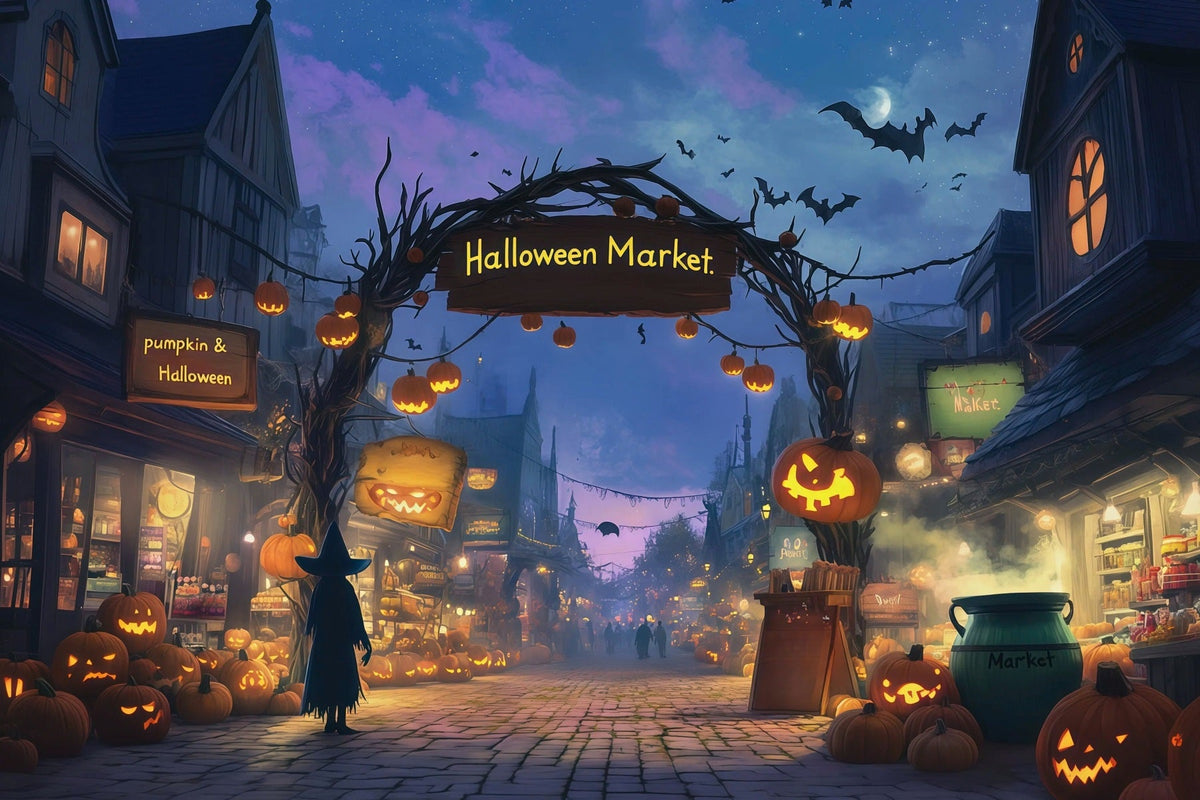 Halloween-Kürbis-Hintergrund Hexenmarkt Kürbisstraße Halloween-Fotohintergrund-Ideen RR67-112