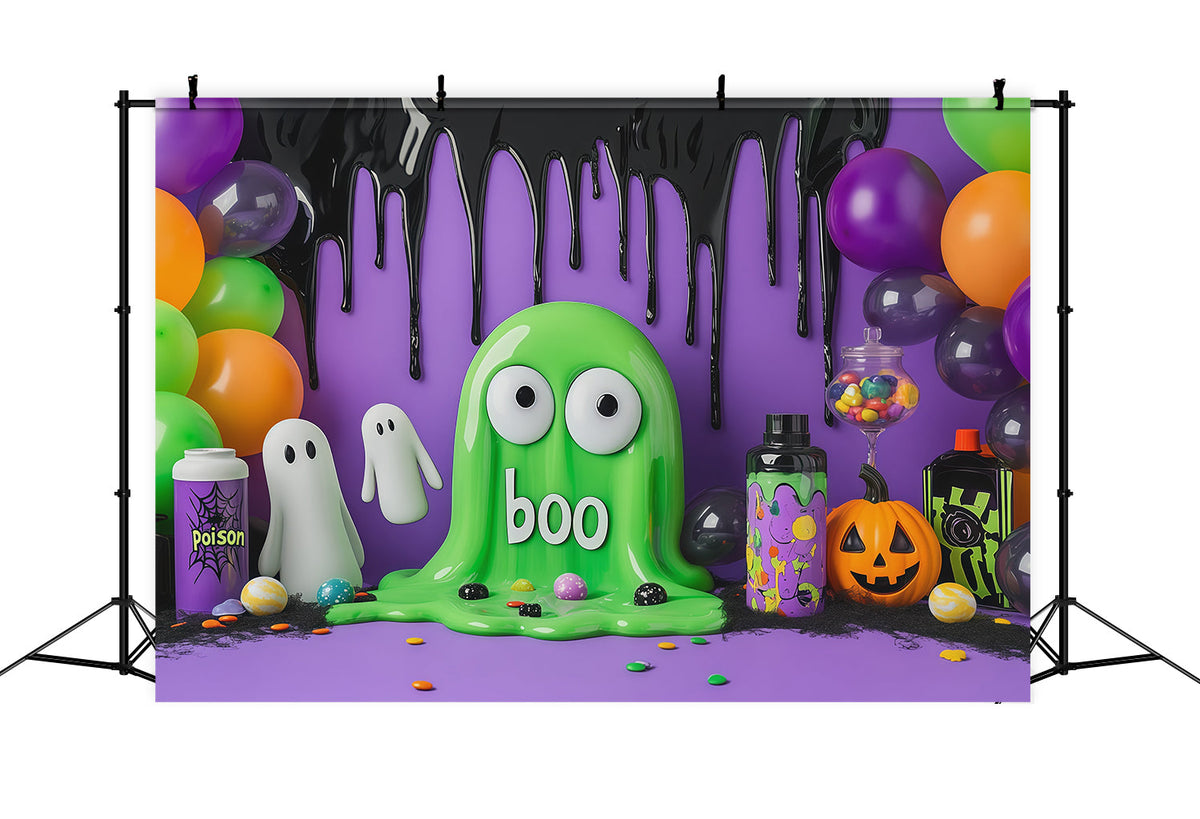Niedliche Halloween-FotohintergrundkulisseGrüner Schleimgeist Partyhintergrund Halloween RR67-113