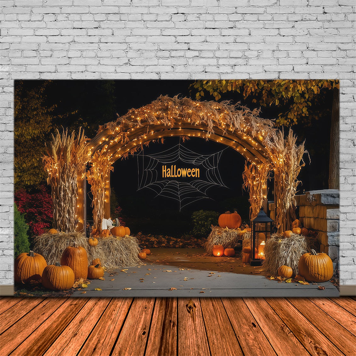 Herbstliche Halloween-KulisseHeuernte Kürbisbogen Gruselige Halloween-Kulissen RR67-117