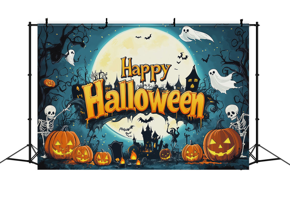 Halloween-Fotohintergrund Mit Skelett- Kürbis- Und Mondmotiven Für Partys RR67-120