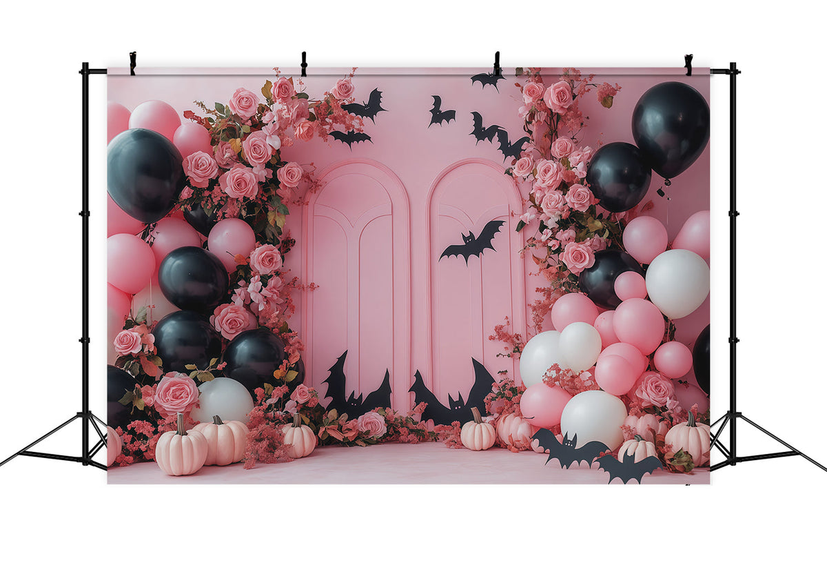 Halloween-Hintergrund Für Fotobox Rosa Rosen Fledermausballons Niedlicher Halloween-Hintergrund RR67-123