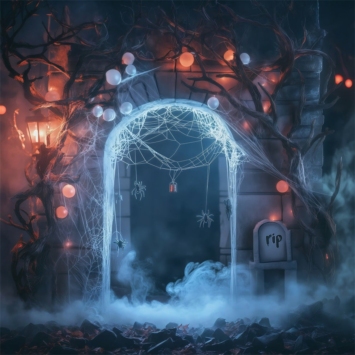 Diy-Halloween-HintergrundideenSpinnennetz Friedhof Bogen Gruselige Hintergründe Für Halloween RR67-131