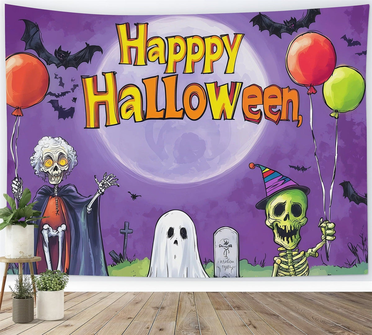 Halloween-Party-HintergrundideenSkelett Geist Ballon Gruselige Halloween-Hintergründe RR67-137