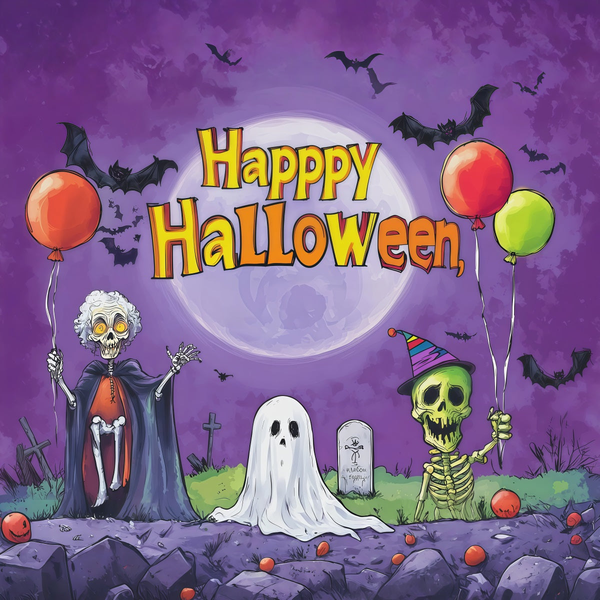 Halloween-Party-HintergrundideenSkelett Geist Ballon Gruselige Halloween-Hintergründe RR67-137