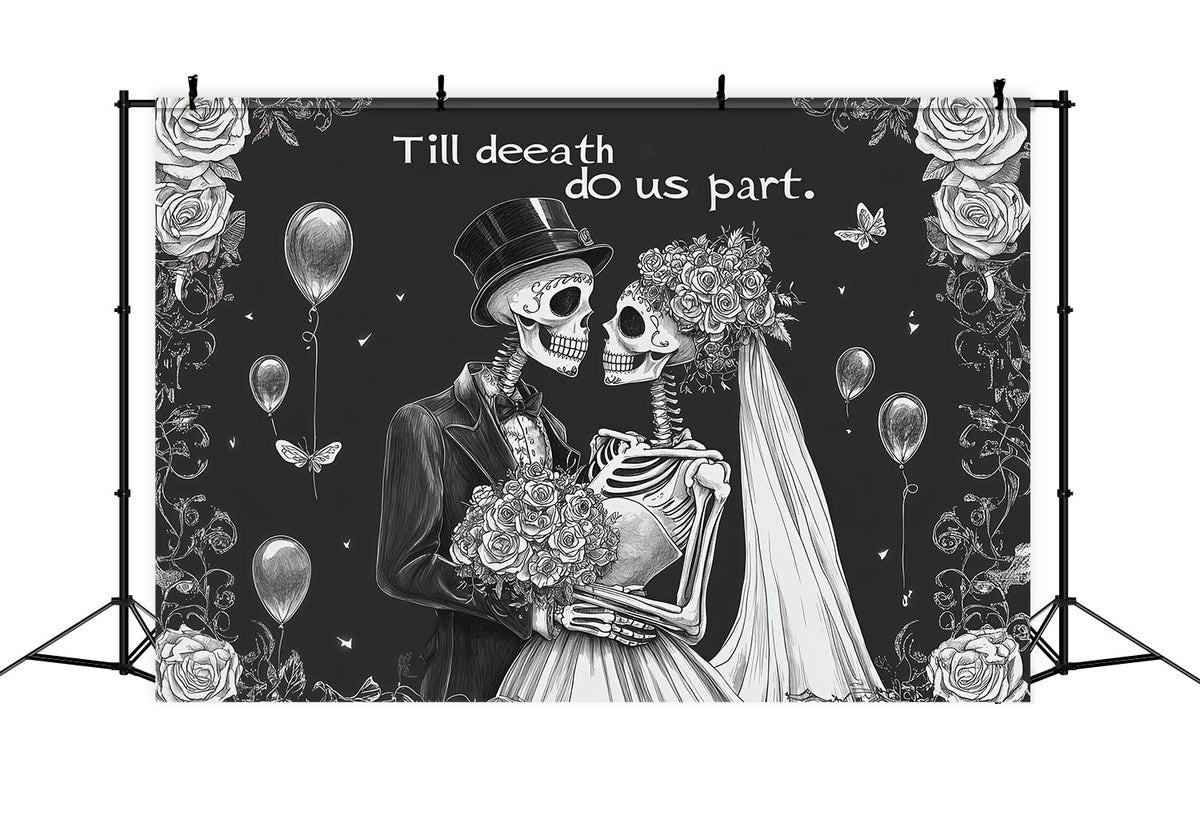 Halloween-Hochzeitshintergrund Mit Skelett-Rosenpaar Halloween-Fotohintergrund RR67-152