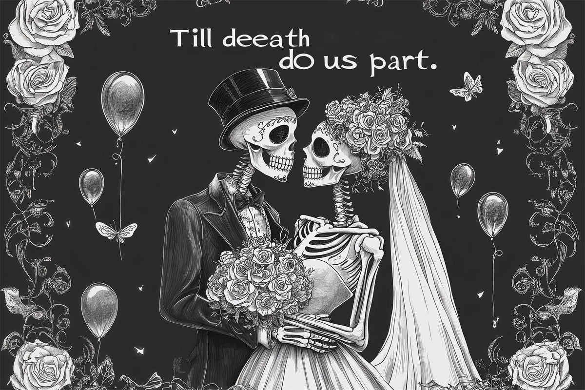 Halloween-Hochzeitshintergrund Mit Skelett-Rosenpaar Halloween-Fotohintergrund RR67-152