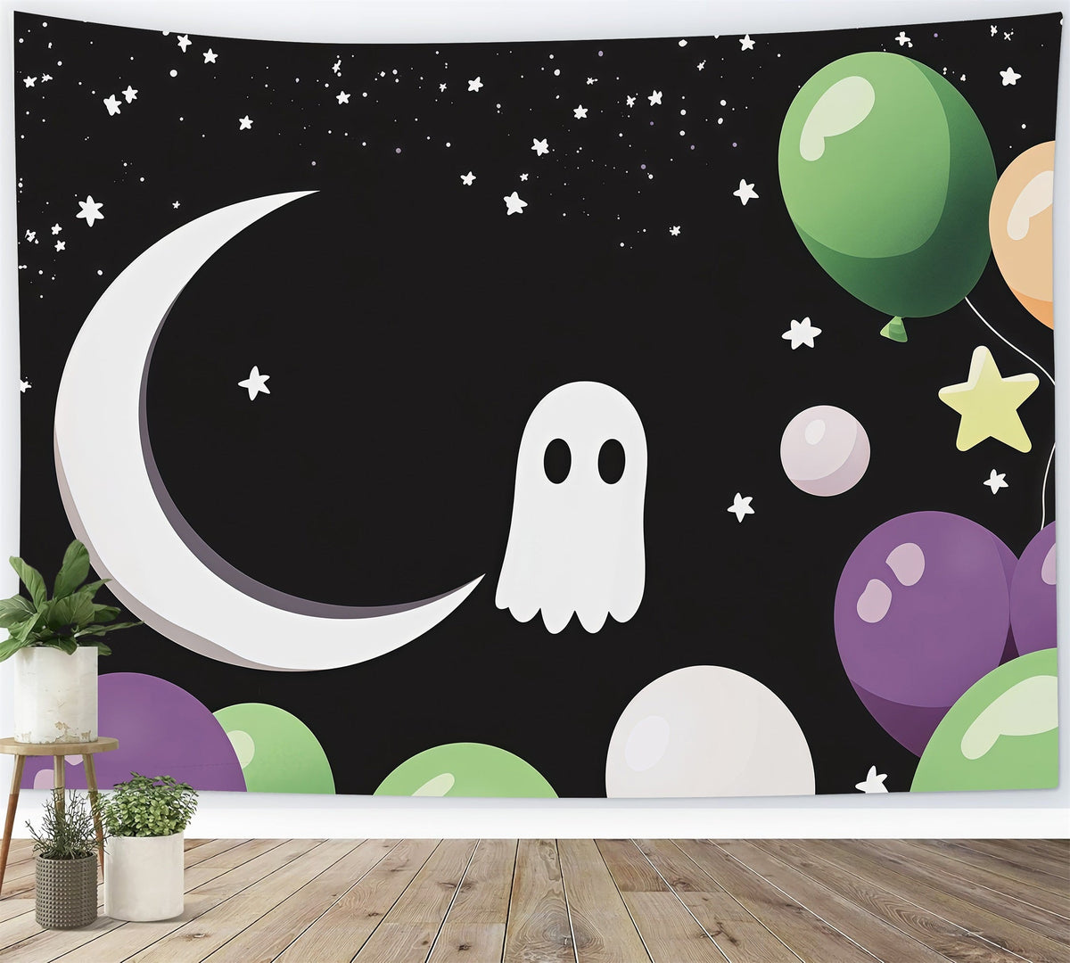 Halloween-Fotohintergrund Mit Niedlichem Geist Mond Und Ballon RR67-153