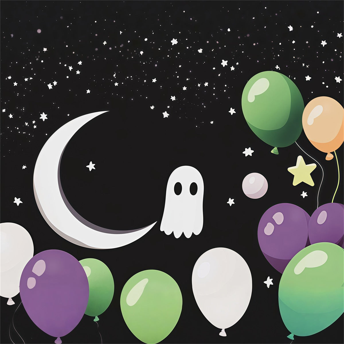 Halloween-Fotohintergrund Mit Niedlichem Geist Mond Und Ballon RR67-153