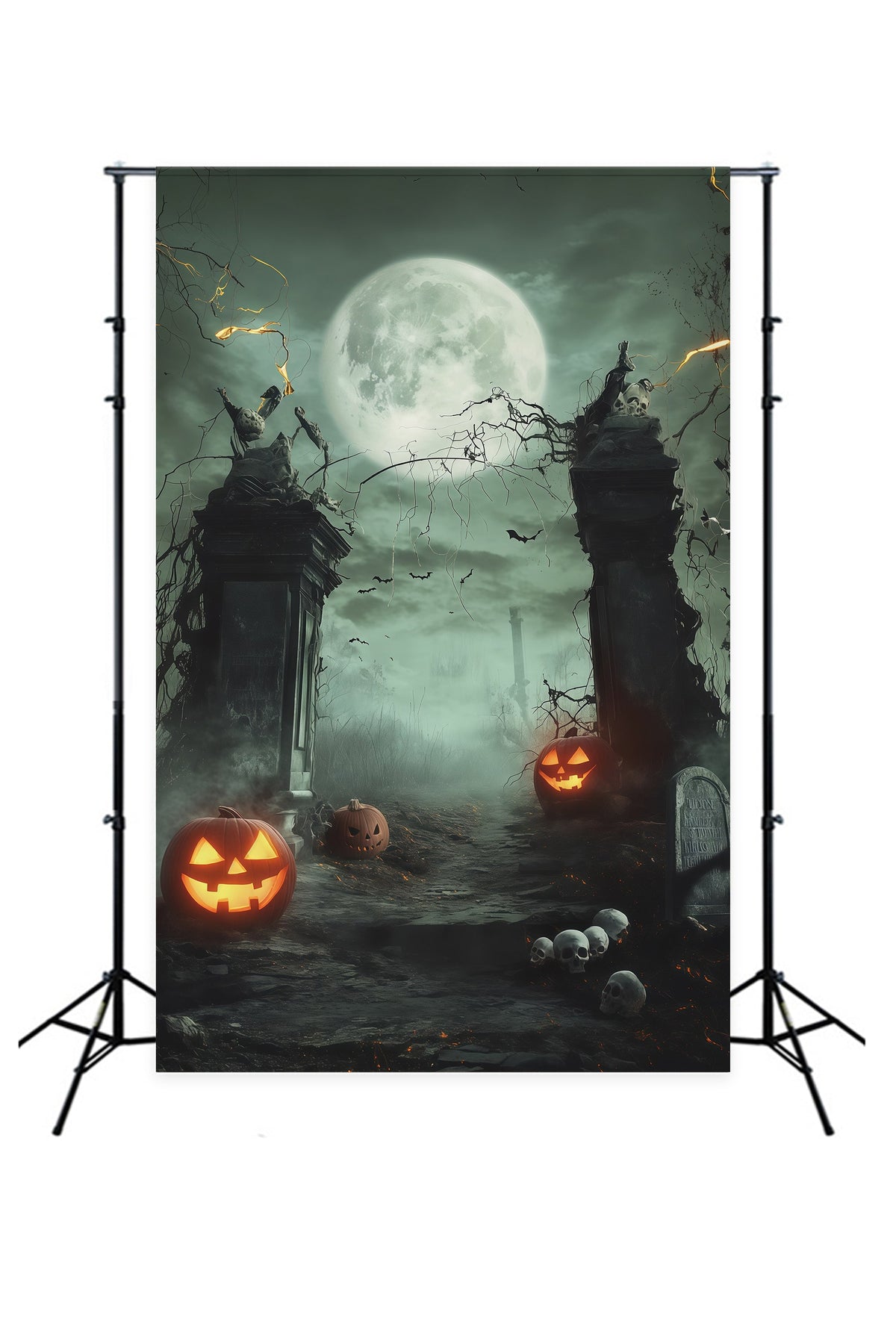 Halloween-HintergrundkulisseMondbeschienener Totenkopf Kürbis Tor Halloween-Hintergrundideen RR67-154