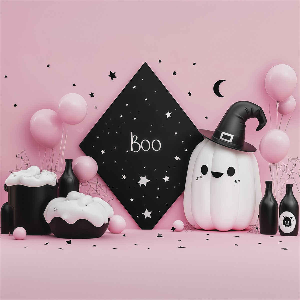 Niedliche Halloween-Hintergründe Rosa Geister-Zaubertrank-Party-Halloween-Hintergründe Szenenbildner RR67-155