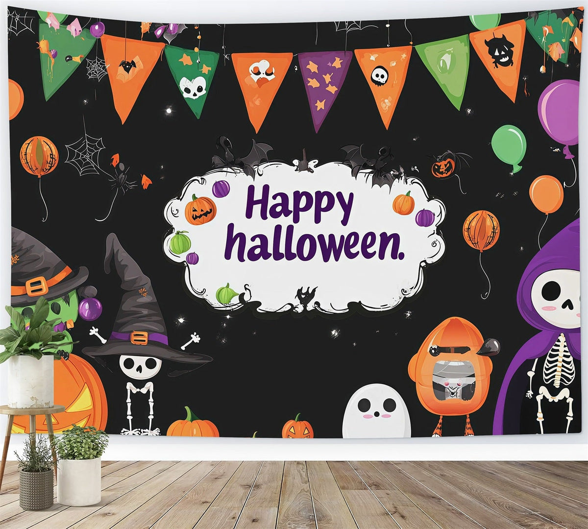 Halloween-Party-HintergründeNiedlicher Skelett-Kürbis-Fotohintergrund Für Halloween-Party RR67-156