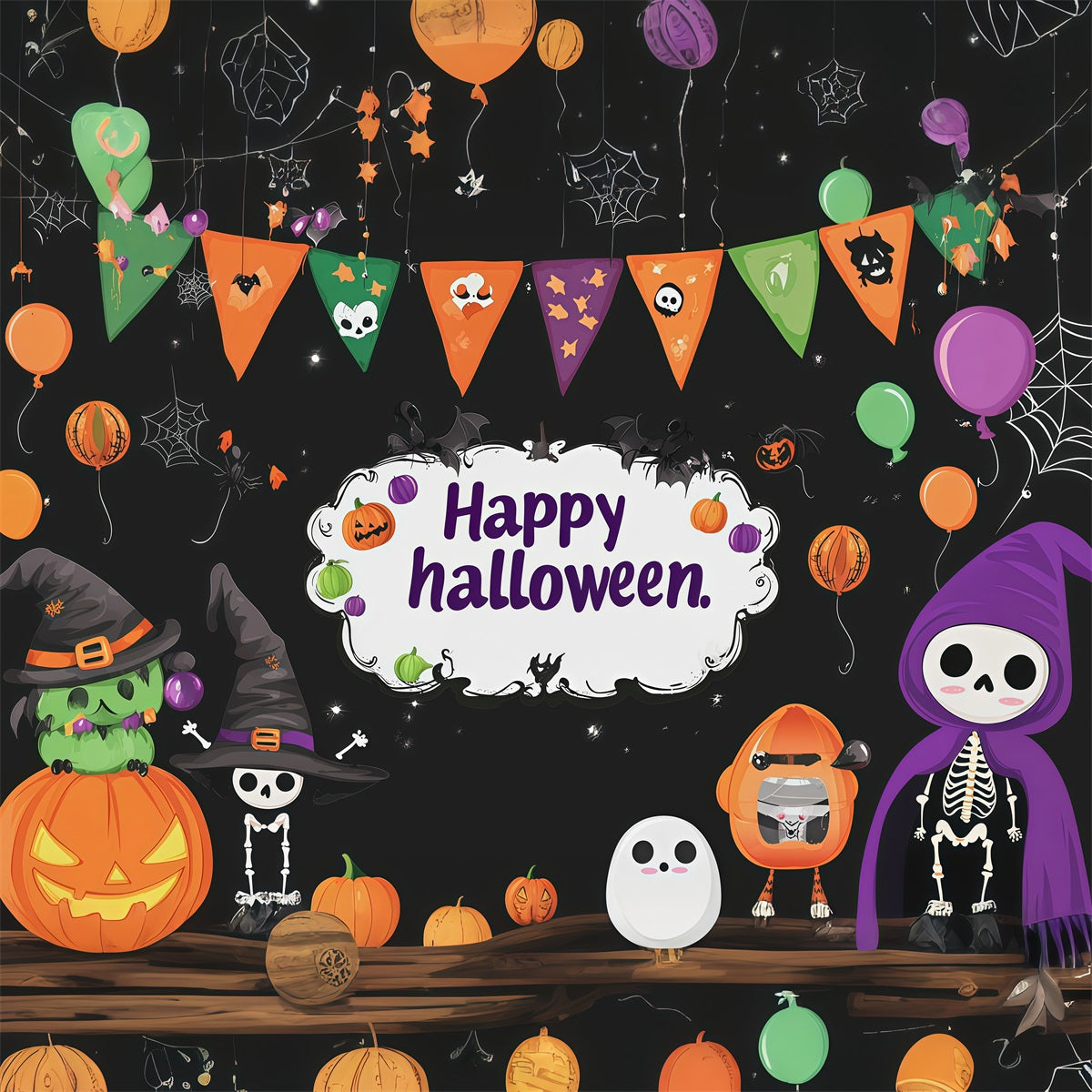 Halloween-Party-HintergründeNiedlicher Skelett-Kürbis-Fotohintergrund Für Halloween-Party RR67-156