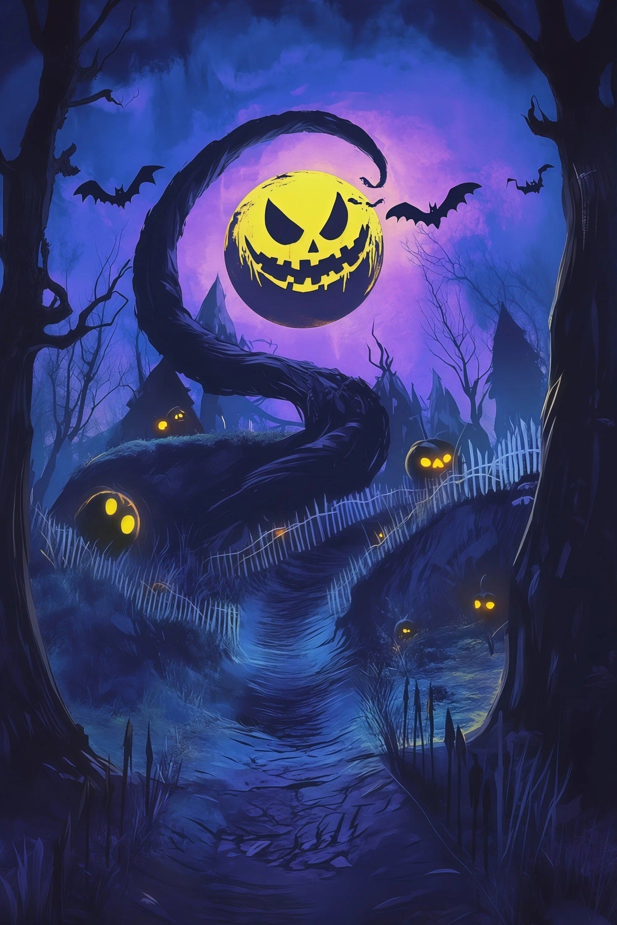 Halloween-Hintergrund Für Den AußenbereichVerdrehter Kürbis Mondpfad Gruseliger Halloween-Hintergrund RR67-158
