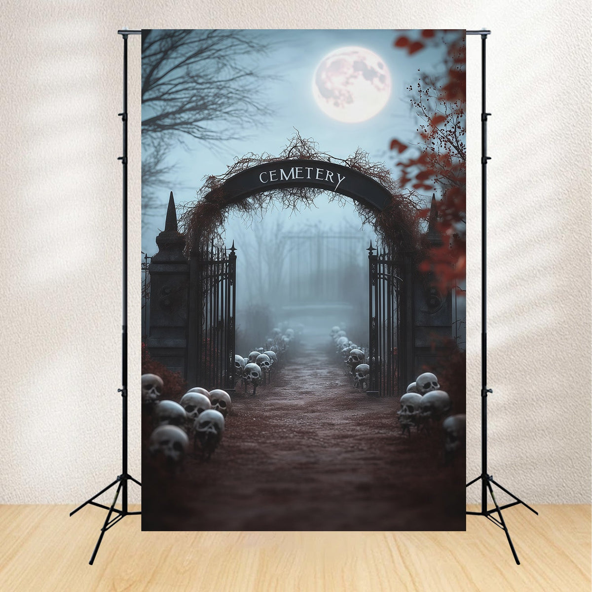 Halloween-Fotohintergrund Im FreienNebeliger Totenkopf Am Friedhofseingang RR67-160