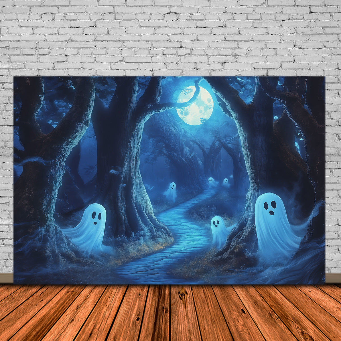 Geister-Hintergrundwandteppich Mondbeschienener Waldweg Extra Großer Halloween-Hintergrund RR67-162