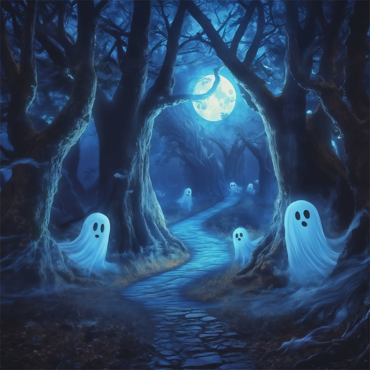 Geister-Hintergrundwandteppich Mondbeschienener Waldweg Extra Großer Halloween-Hintergrund RR67-162