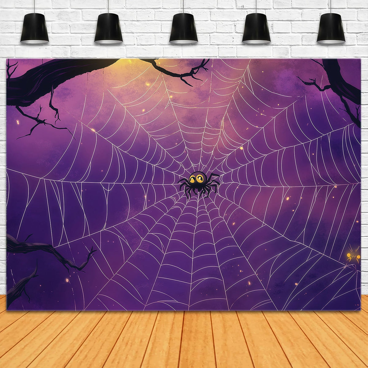 Spinnenhintergrund Lila Mondlicht Spinnennetz Hohl Diy Halloween Fotohintergrund RR67-167