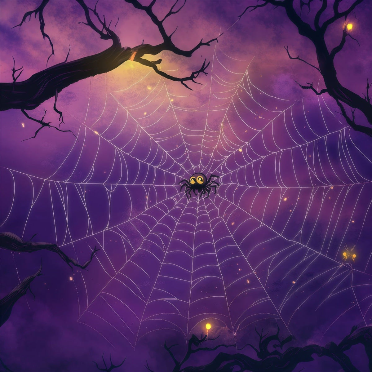 Spinnenhintergrund Lila Mondlicht Spinnennetz Hohl Diy Halloween Fotohintergrund RR67-167