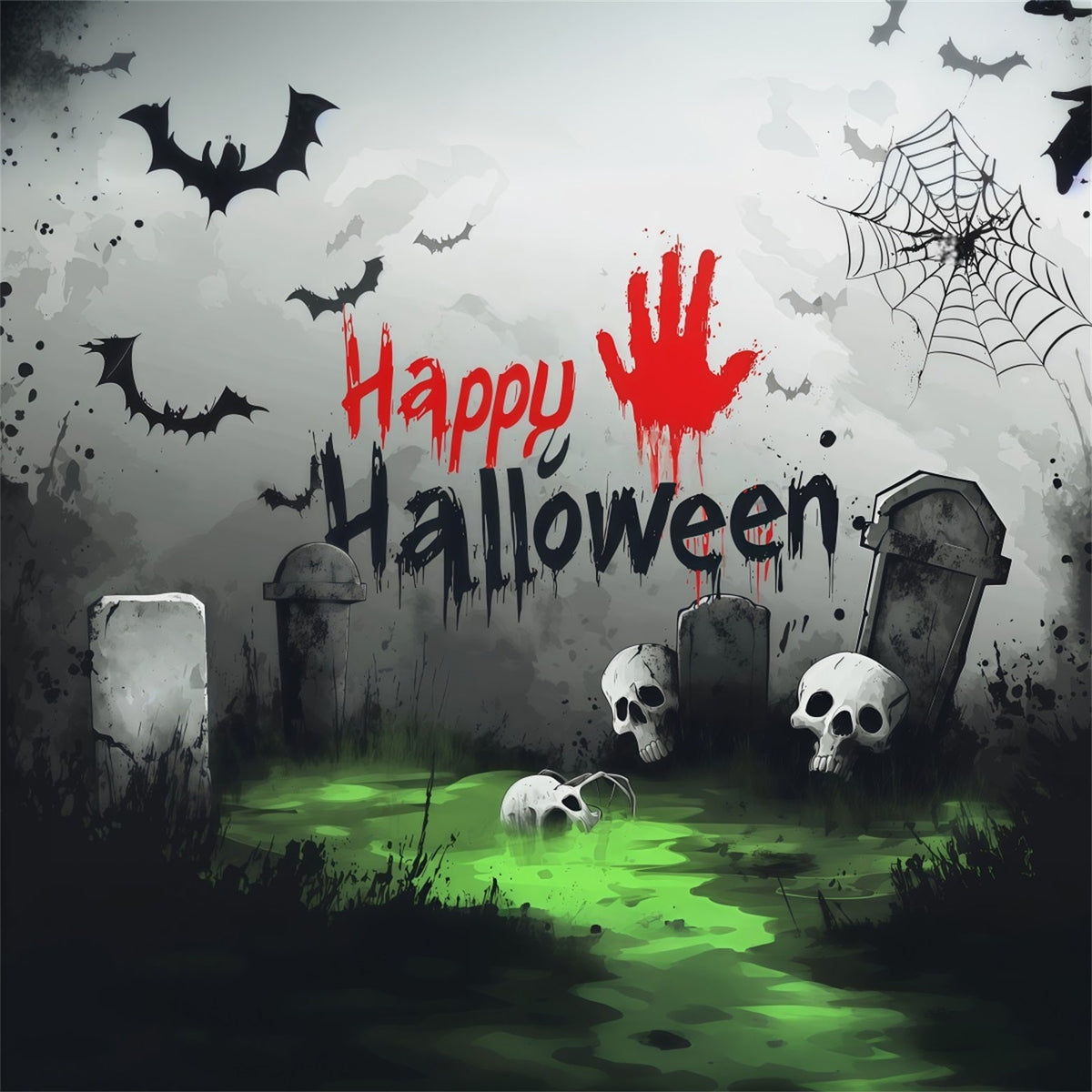 Grabstein-Hintergrund Blutiger Handabdruck Totenkopf Friedhof Halloween-Party-Hintergrund RR67-168