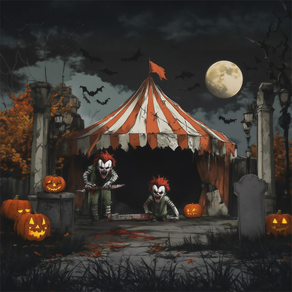 Gruseliger Clown-Hintergrund Mondlicht-Killer-Zirkus-Halloween-Themenhintergründe RR67-172