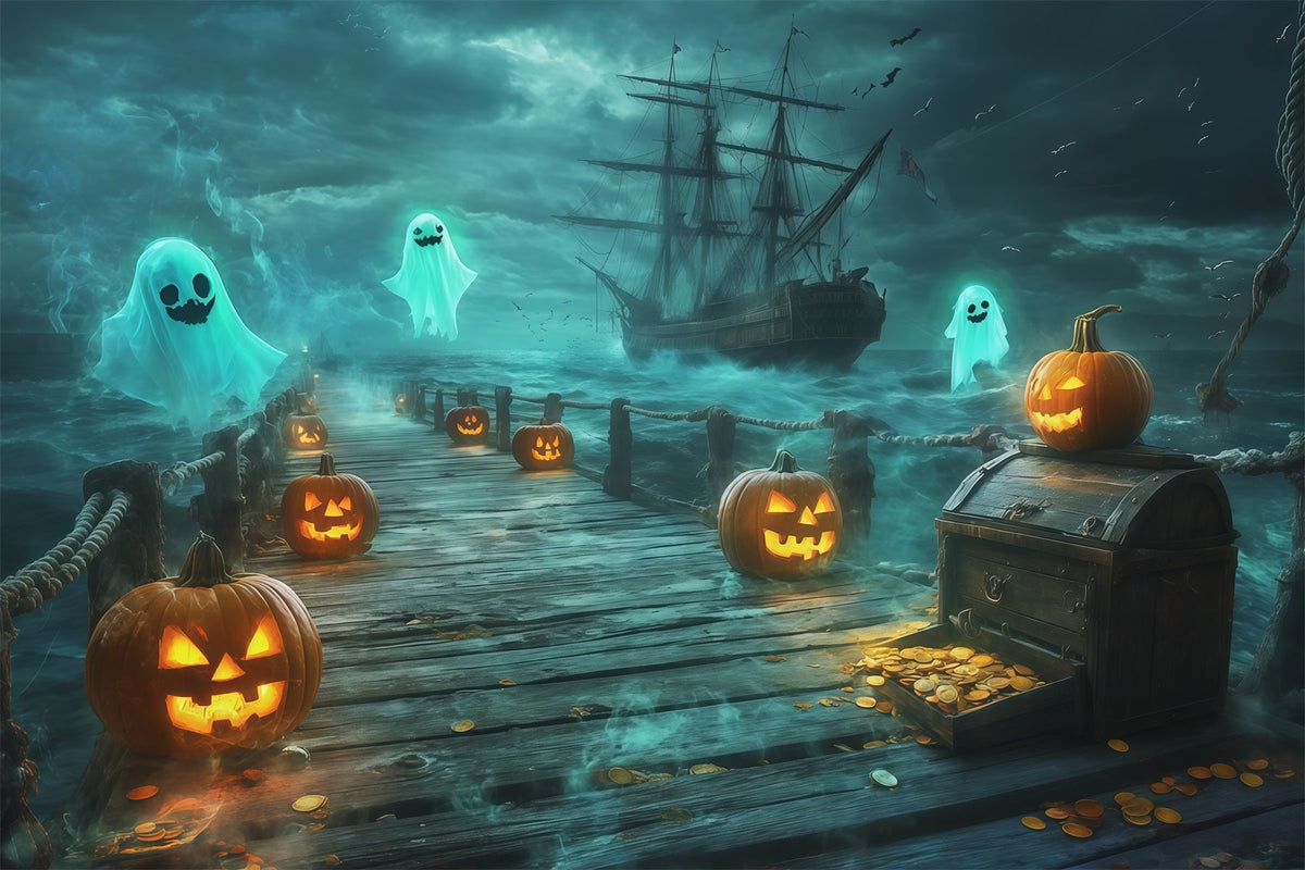 Halloween-Piraten-Kulisse Geisterpirat Kürbis Hafen Niedliche Halloween-Kulissen RR67-173