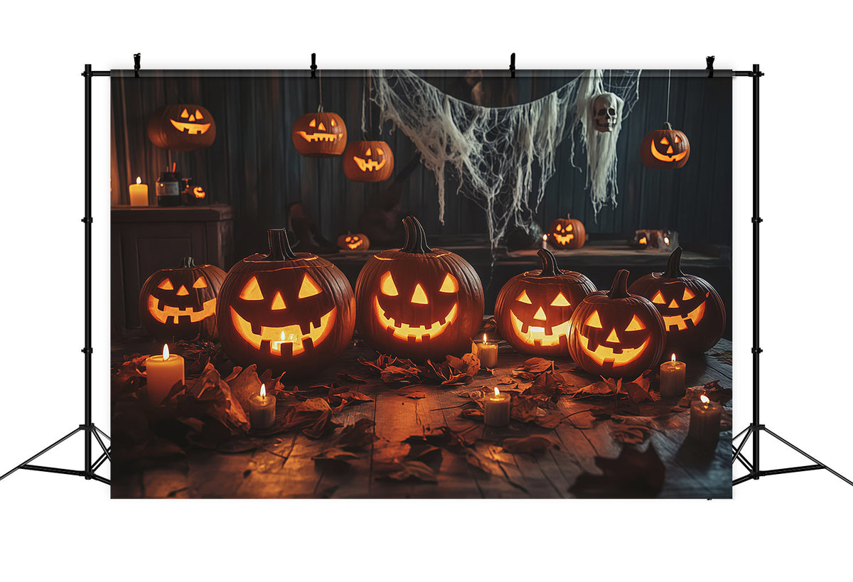Kürbis-Halloween-Hintergrund Kerzenbeleuchteter Esstisch Halloween-Party-Hintergründe RR67-174